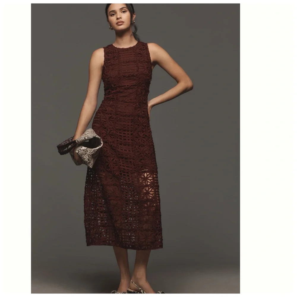 NEW Anthro Endless Rose Sleeveless Textured lace fabrication Midi Dress XL - Picture 3 of 11